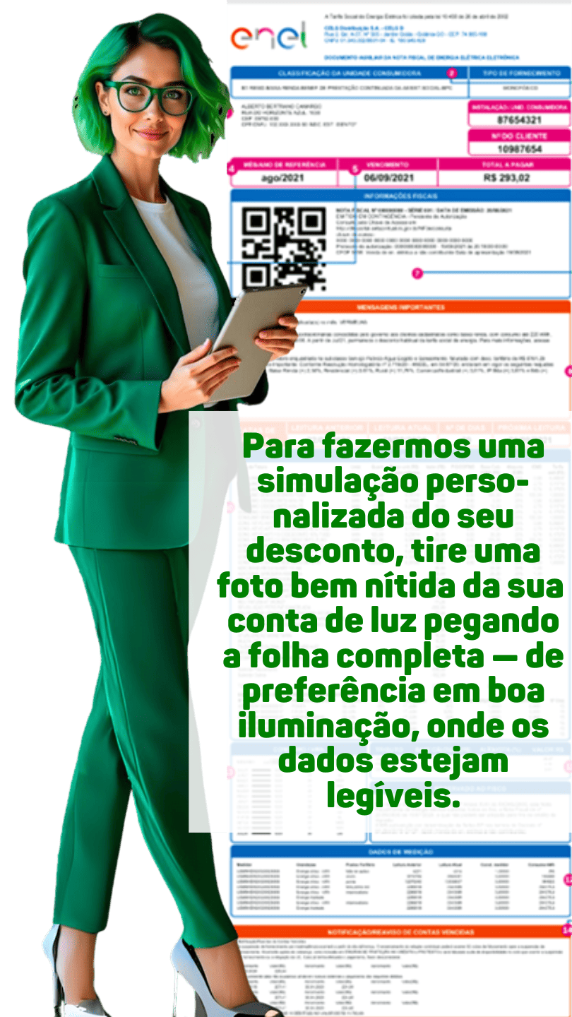 Vamos fazer a simulação do seu desconto? Tire uma foto nítida da sua conta de luz e preencha o formulário abaixo.